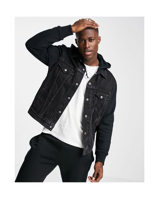 Levi's – hybrid – trucker-jeansjacke mit kapuze und ärmeln aus  sweatshirt-stoff in Schwarz für Herren | Lyst AT