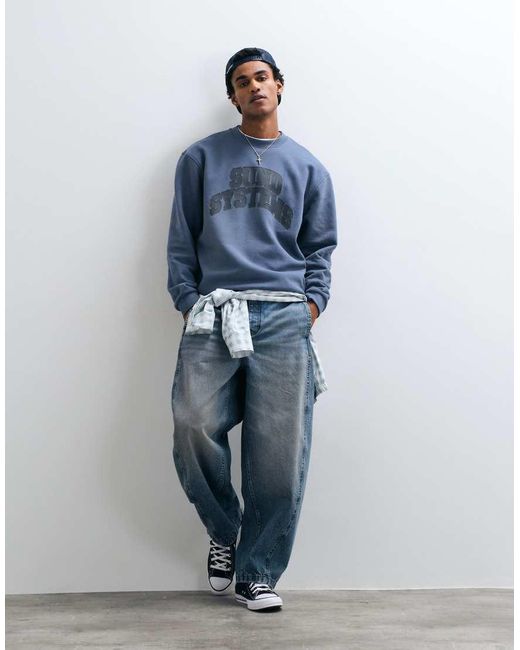 ASOS Blue Relaxed Sweatshirt With Collegiate Front Print for men