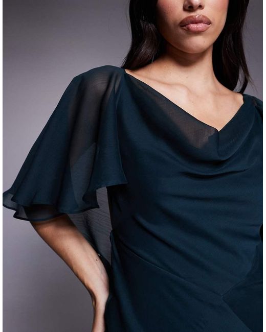 ASOS Blue Cowl Neck Ruffle Hem Maxi Dress