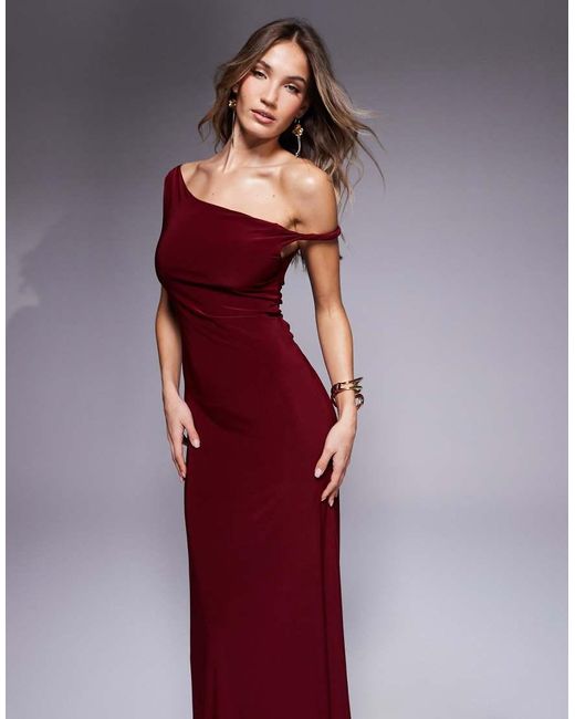 ASOS Purple Twist Shoulder With Lace Up Back Maxi Dress