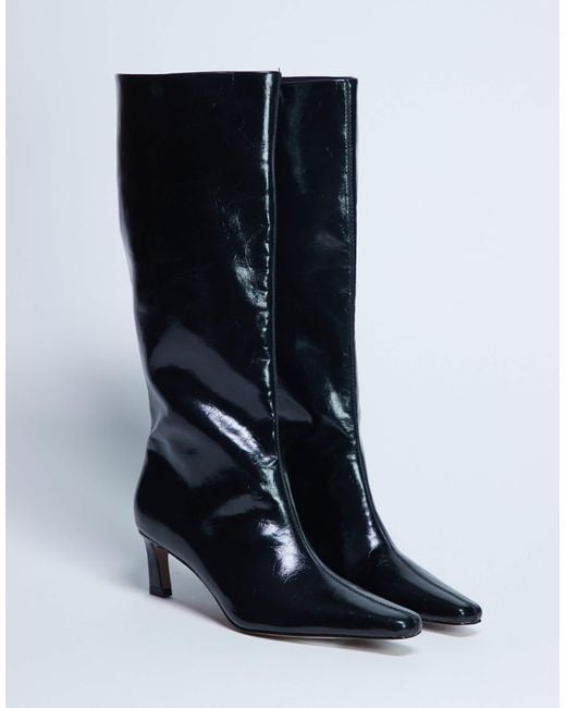 TOPSHOP Black Tanya Point Toe Knee High Boot