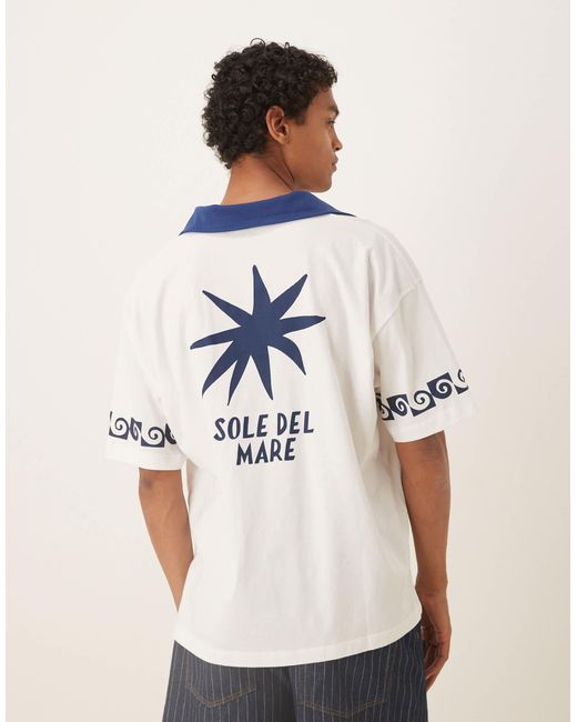 ASOS – kurzärmliges oversize-polohemd in Natural für Herren