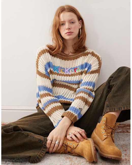 Kickers Brown Loose Fit Open Knit Retro Stripe Knit
