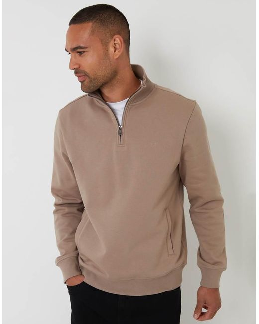Threadbare Brown Quarter Zip Sweatshirt for men