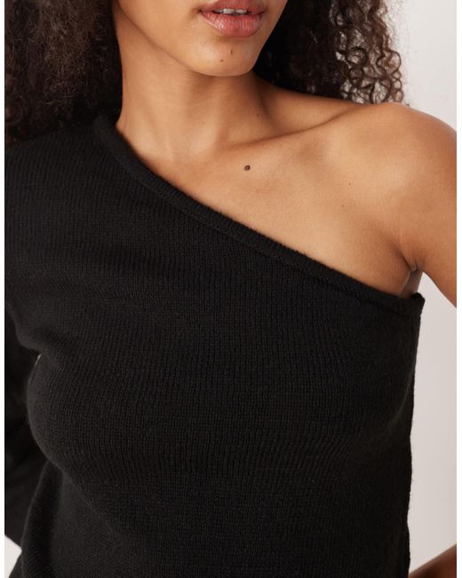 ASOS Black Knitted One Shoulder Top With Shoulder Pads