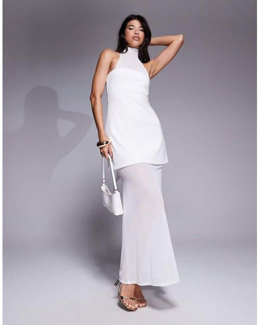 ASOS Purple Halter Neck Peplum Maxi Dress With Bodice And Sheer Skirt