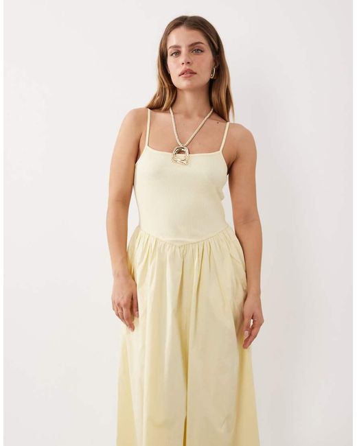 Nobody's Child Petite Natural Madelyn Ribbed Bodice Ruched Skirt Cami Midi Dress