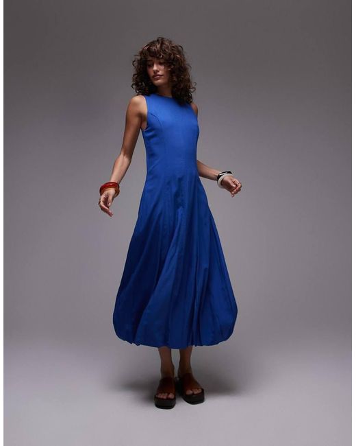 Vestido Midi Con Bajo Caído De Mango de color Blue