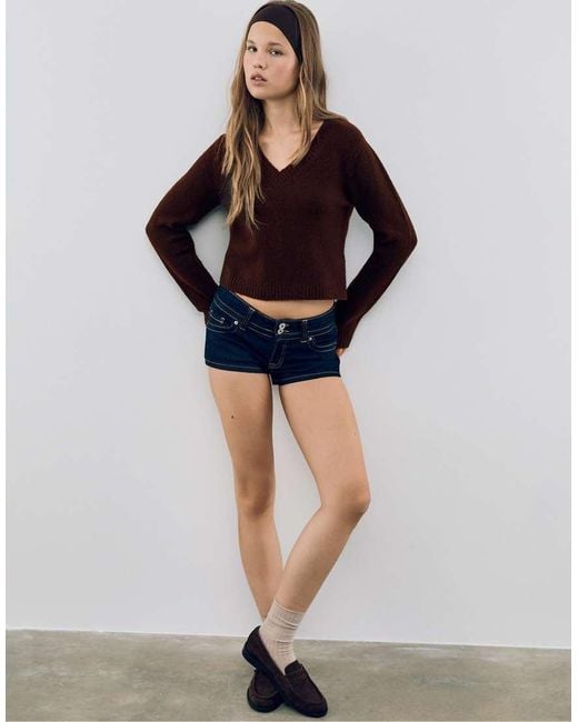 Stradivarius Zachte, Gebreide Cropped Sweater in het Blue
