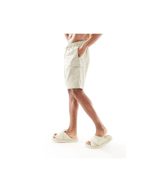 Pantaloncini da bagno taglio lungo color pietra con tasche stile cargo di ASOS in White da Uomo