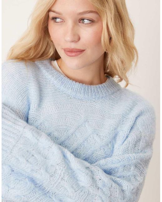 ASOS Gebreide Trui Met 3D Kabels En Brede Manchetten in het Blue