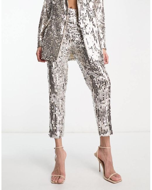 ASOS White Sequin Cigarette Suit Pants