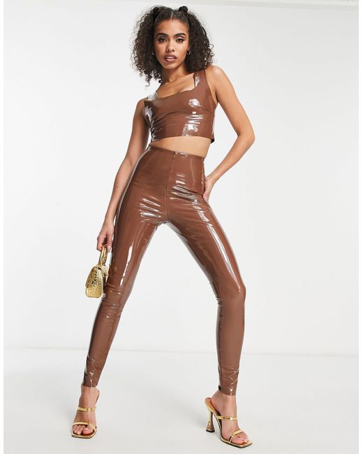 Commando Co-ord Faux Leather Patent Crop Top in Brown