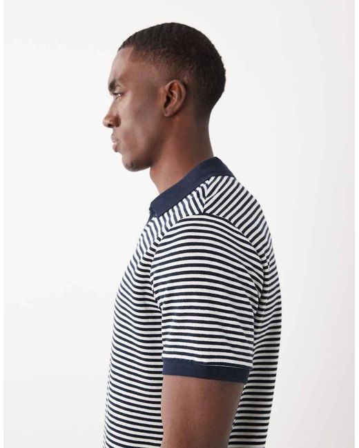 Threadbare Blue Short Sleeve Stripe Polo Shirt for men