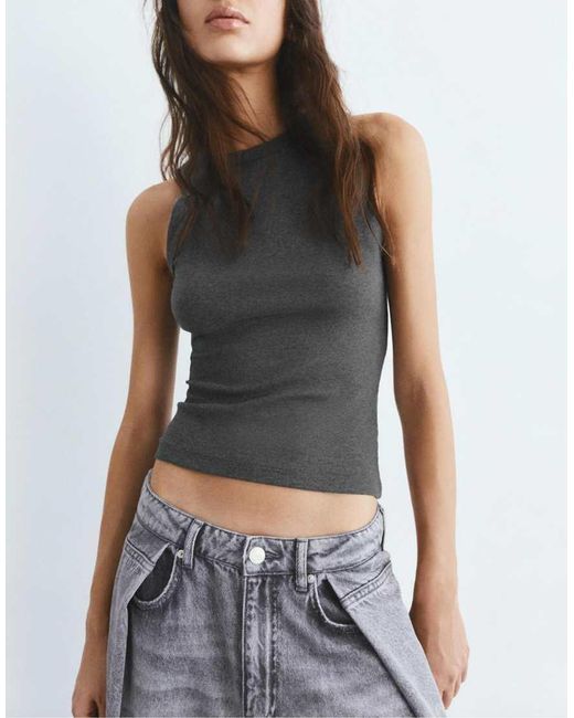 Pull&Bear White Round Neck Tank Top