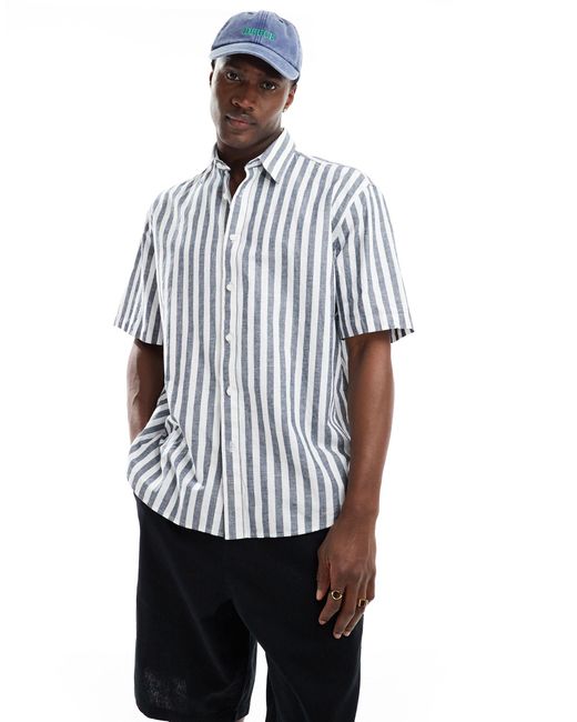 SELECTED White Oversized Linen Mix Shirt for men