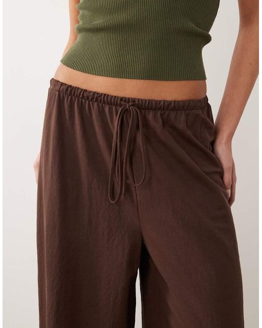 ASOS Brown Co-Ord Linen Look Tie Waist Wide Leg Trousers