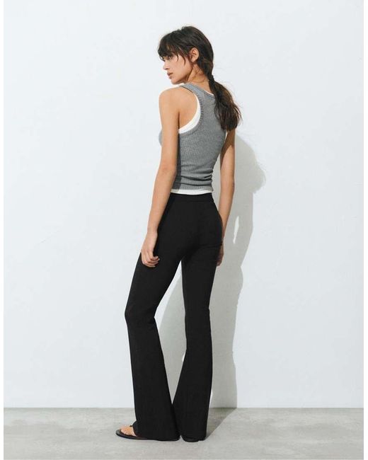 Pull&Bear White Mid-waist Flared Trousers