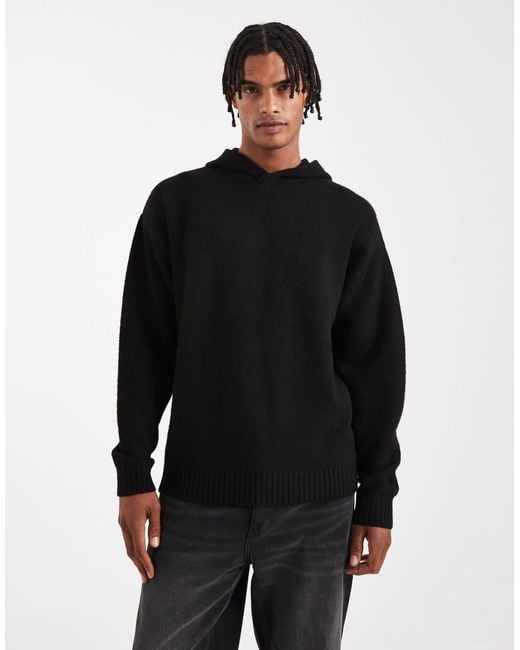 Jack & Jones Black Fluffy Knitted Hoodie for men