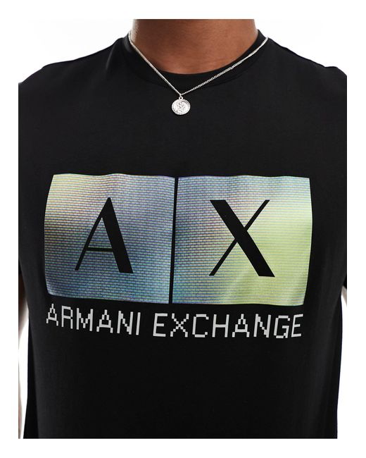 T-shirt nera con riquadro del logo sul petto di Armani Exchange in Black da Uomo