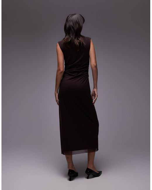 & Other Stories Gray Mesh Midi Dress With Drape Detail
