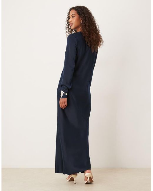 ASOS Blue Seamed Matt Satin Slip Maxi Dress