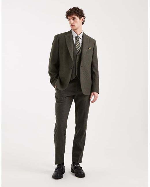 ASOS Green Wool Mix Slim Suit Waistcoat for men