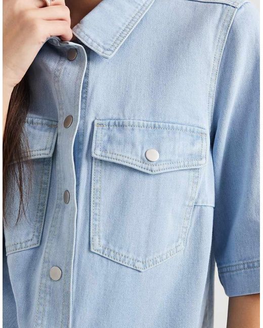 ONLY Blue Short Sleeve Boxy Denim Shirt