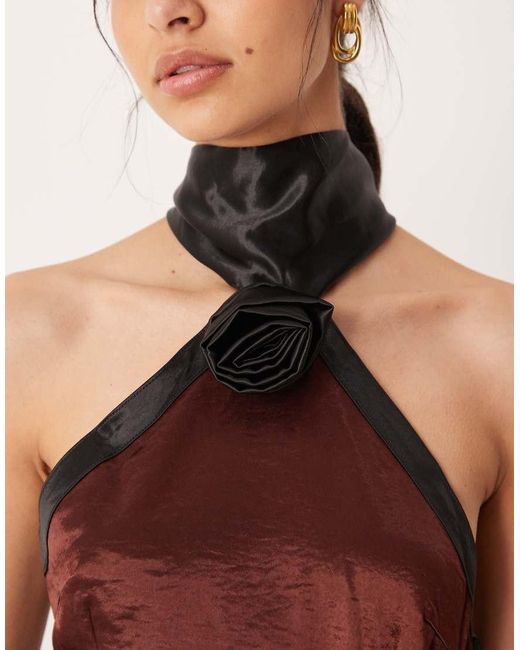 Amy Lynn Red Contrast Halter Neck Satin Mini Dress