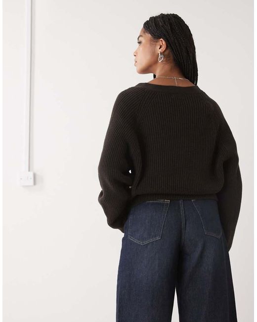 Monki Blue Cropped Knit Cardigan