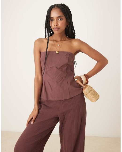 ASOS Purple Bandeau Linen Top Cotton Trouser Jumpsuit