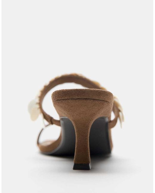 Pull&Bear Natural Beaded High-Heel Sandals