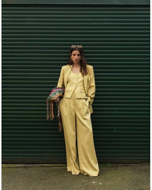 TOPSHOP Green Co Ord Premium Wedding Guest Occasion Tailored Pleated Wide Leg Trouser