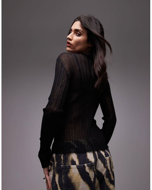 ARKET Black Sheer Knitted Long Line Fitted Top