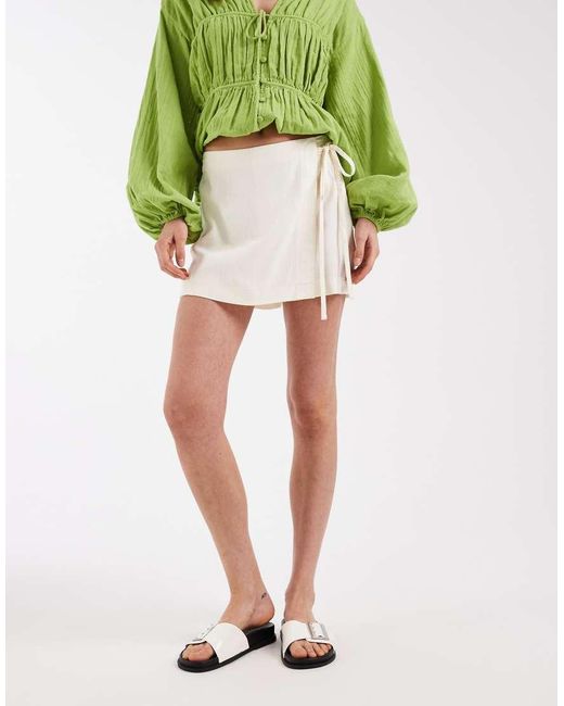 ASOS Green Tie Side Wrap Over Linen Skort