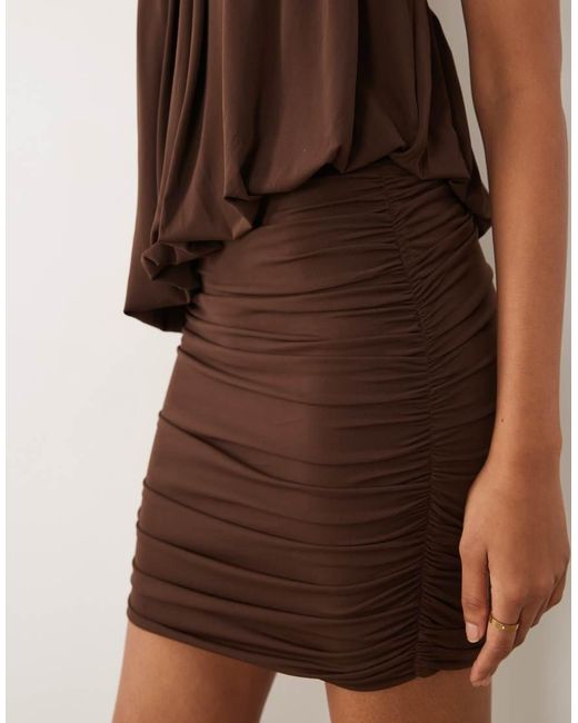 Mango Brown Ruched Halterneck Mini Dress