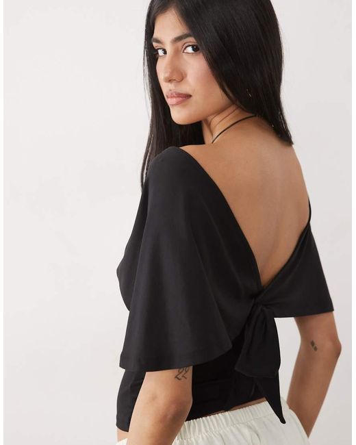 ASOS Black Polyamide Plunge Sleeveless Tie Back Cinch Top