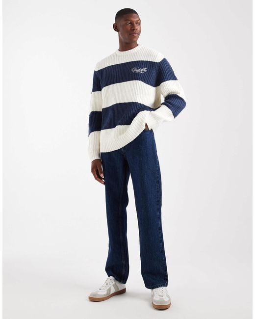 ASOS – locker geschnittener, gestreifter strickpullover in Blue für Herren