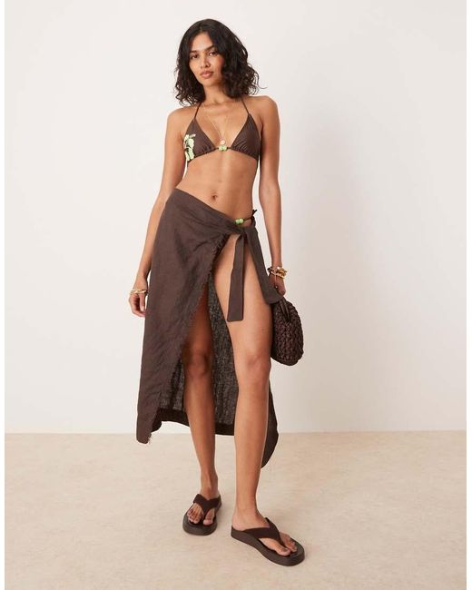 Motel Brown Pami Hibiscus Print Triangle Bikini Top