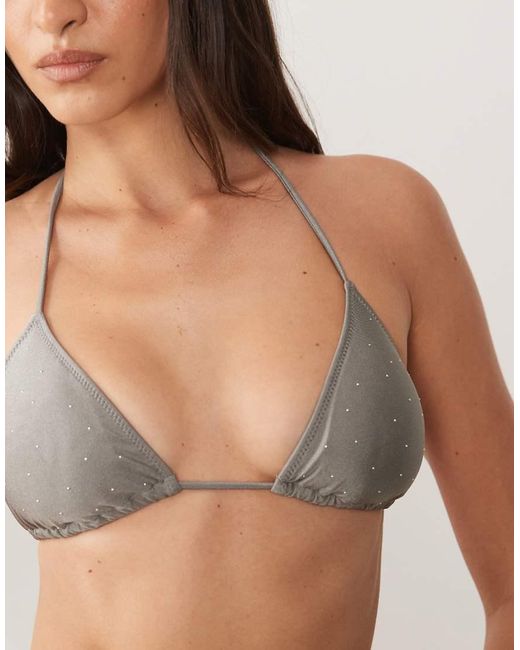 Mango Brown Hotfix Embellished Bikini Top