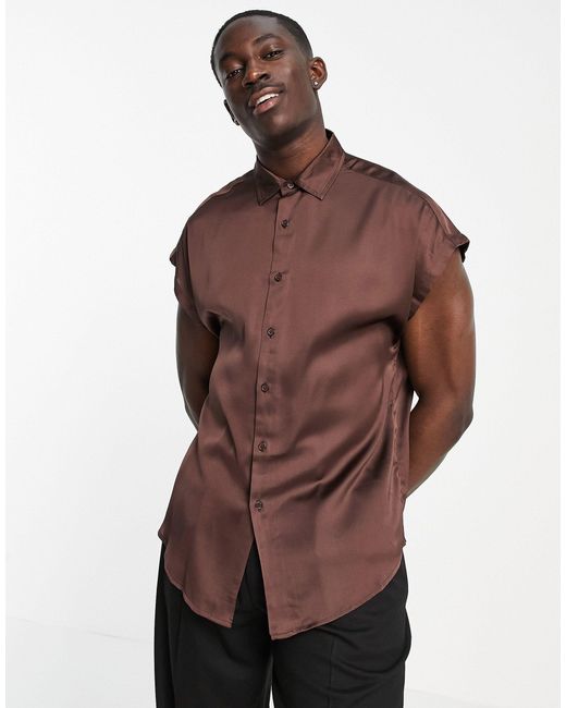 Mens brown satin shirt Clearance