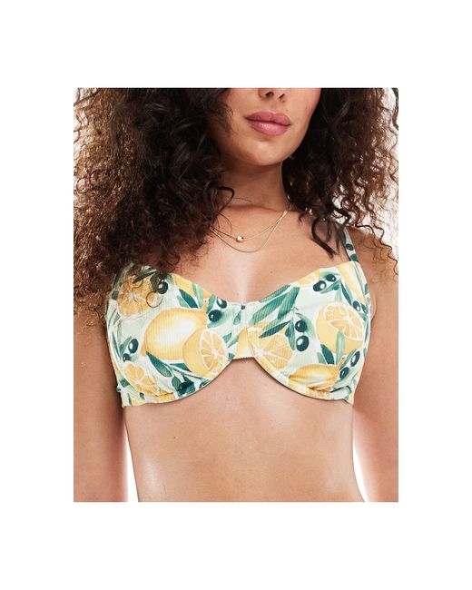 Curve - love - top bikini con ferretto e stampa di limone di Abercrombie & Fitch in Green