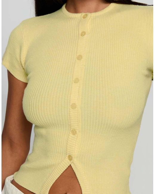 Princess Polly Yellow Suzu Fine Rib Button Through Top