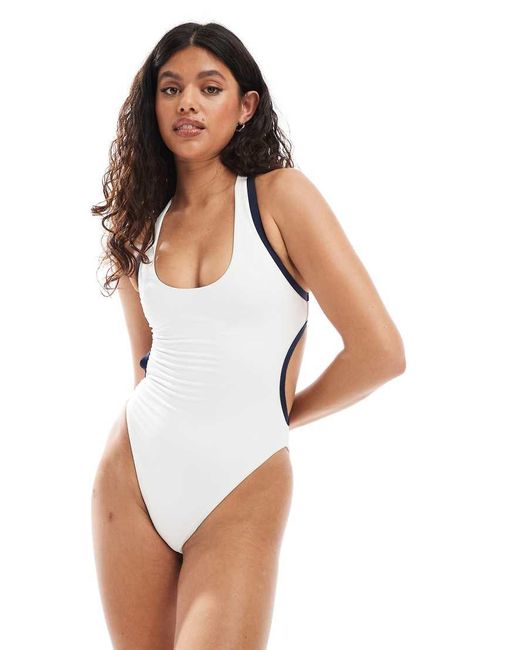 Speedo White Swimsuit Solid Bound Cut Out Swimsuit
