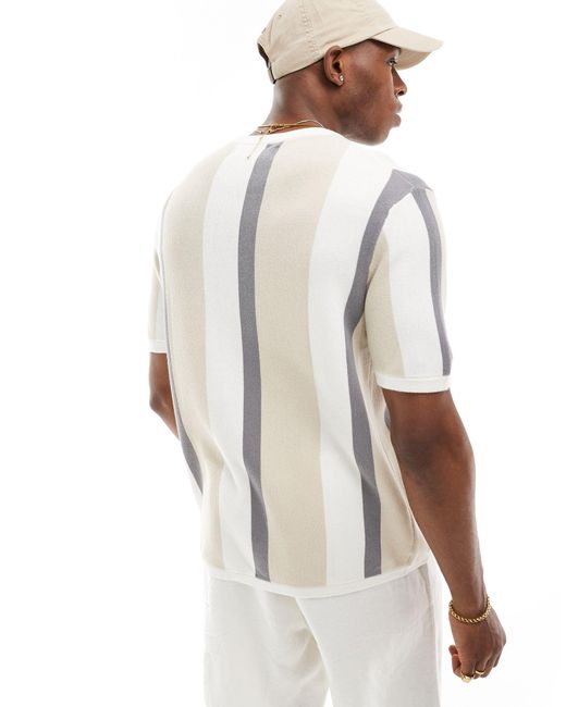 Bershka White Knit Stripe T-shirt for men