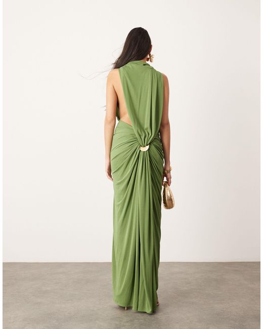 ASOS Green Sleeveless Drape Detail Maxi Dress With Plate Trim