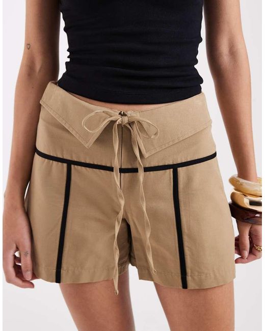laagam Brown Kali Mid Rise Double Waistband And Tie Skort