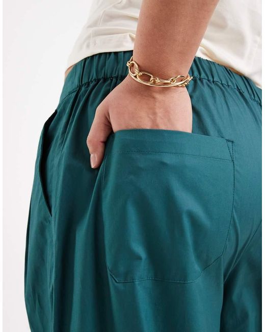 ASOS Blue Asos Design Curve Wide Leg Trousers With Turn Up