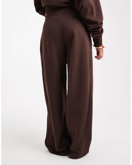 ASOS Brown Oversized Barrel Leg Brushback Sweatpants With Seam Detail