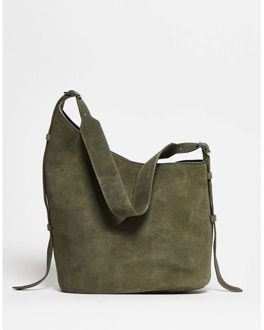ASOS Women's Green Suede Asymmetric Tote Bag With Side Buckle